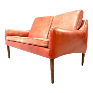 1950s Danish Modern Hans Leather Settee by Hans Olsen