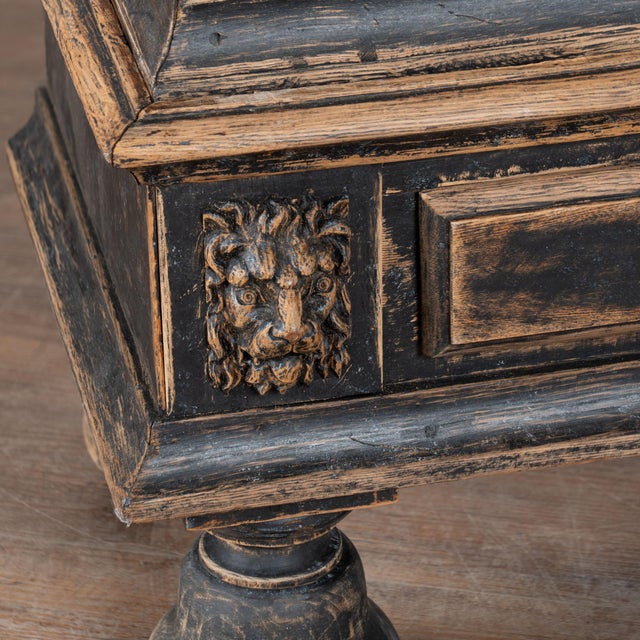 Late 18th Century Swedish Black Painted Oak Armoire With Carved Putti and Lion Heads For Sale - Image 12 of 18