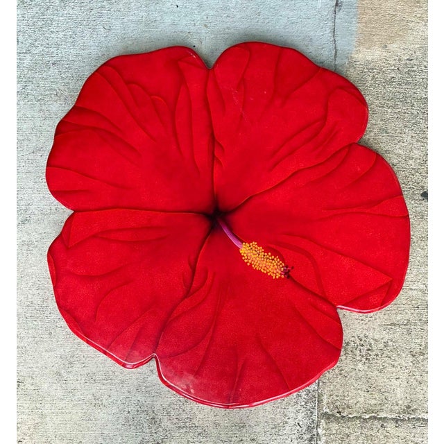 Vintage Red Hibiscus Flower Lazy Susan For Sale - Image 10 of 12