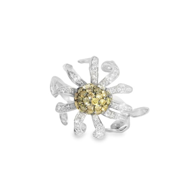 Striking 18K White Gold Octopus Ring adorned with nearly 2 carats of white and champagne diamonds, featuring five movable...