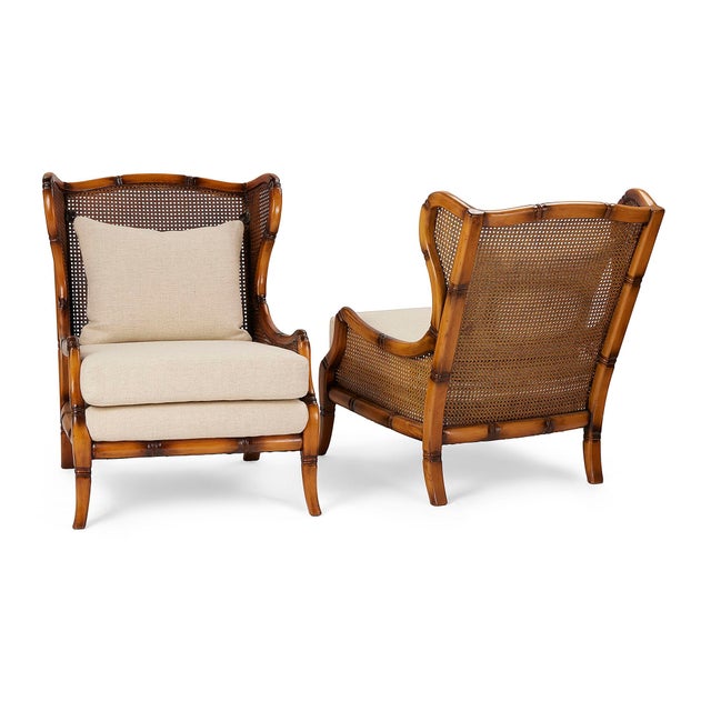1970s Cane and Bamboo Frame Wing Chair For Sale - Image 4 of 5