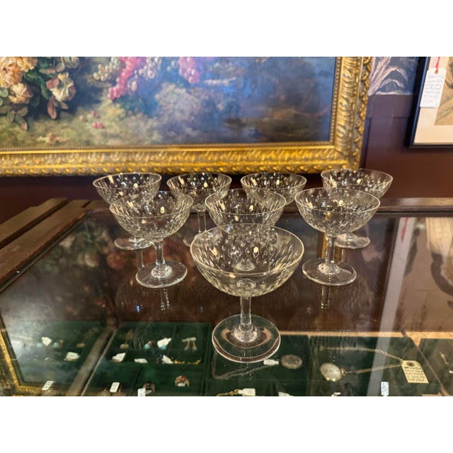 Glass Antique Baccarat Crystal Sherbet / Coupe Glasses – Set of 8, Cut Crystal Dessert Stems, 4” Tall [Cj] For Sale - Image 7 of 7