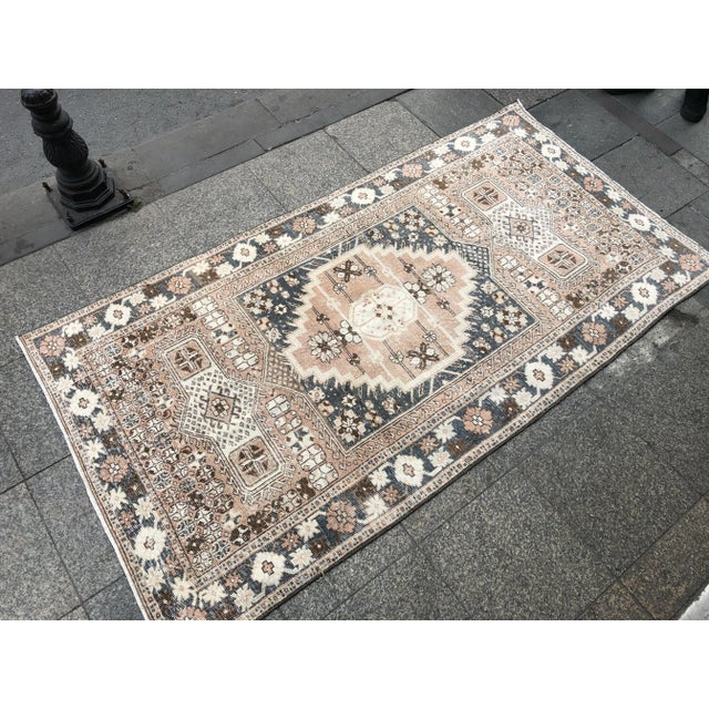 1960s 1960s Vintage Oushak Tribal Bohemian Area Rug- 4′ × 7′1″ For Sale - Image 5 of 11