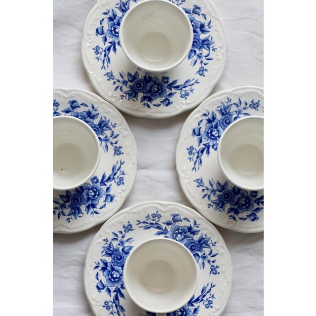 Ceramic Antique Blue and White Earthenware Cups and Saucers from Sarreguemines, 1980s, Set of 8 For Sale - Image 7 of 7