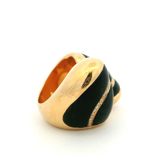 Contemporary Circa 1990 Italian 18k Gold Ebony Wood and Diamond Statement Ring, Size 7.5 For Sale - Image 3 of 13