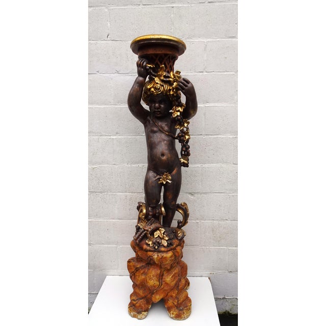 Italian Gilded and Carved Wooden Cherub Pedestal Plant Stand, 1970s For Sale - Image 10 of 18