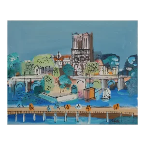 Two Bridges With Notre Dame, Charles Cobelle Acrylic on Canvas, Signed Lower Right