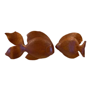 Pair of MCM Teak Sculptural Fish