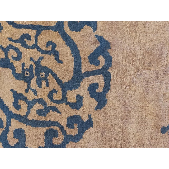 1890s Tan Camel Medallion Greek Key Antique Chinese Peking Carpet 4'2" X 6'8" Knotted Wool Rug For Sale In New York - Image 6 of 9