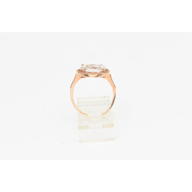 Metal Suzanne Kalan Couture 14k Rose Gold White Topaz and Diamond Halo Ring, Size 8.5 For Sale - Image 7 of 13