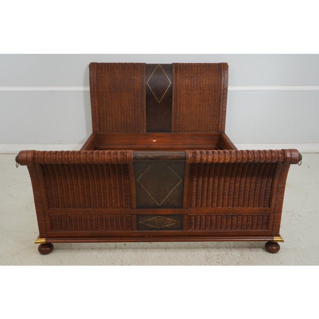 Age: Approx: 30 Years Old Details: Regency Style Nicely Finish On All Sides Woven Rattan & Leather Construction Bolted...
