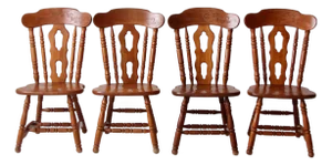 Vintage Early American Colonial Revival Dining Chairs - Set of 4
