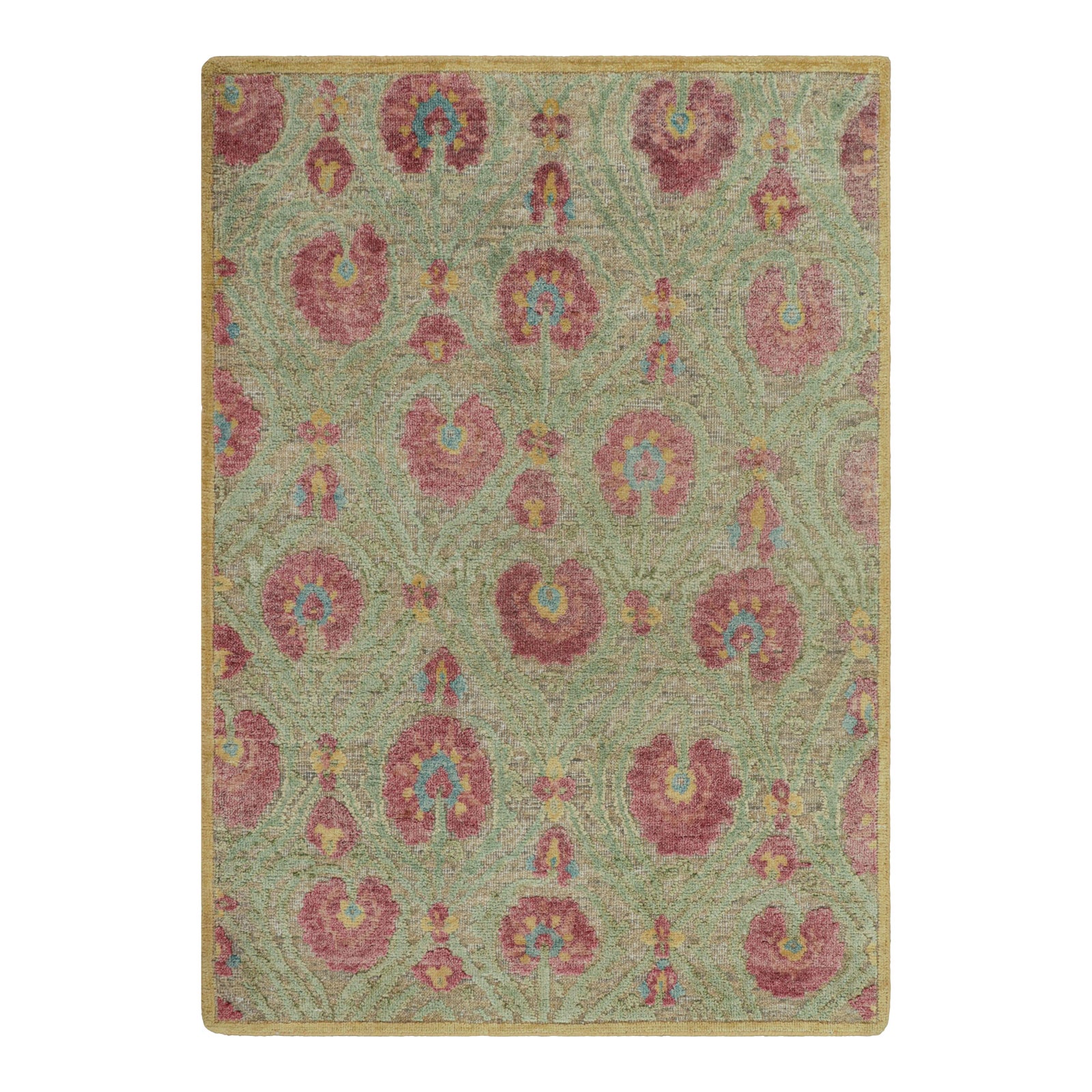 Rug & Kilim’s Block Print Rug With Red and Green Floral Patterns | Chairish