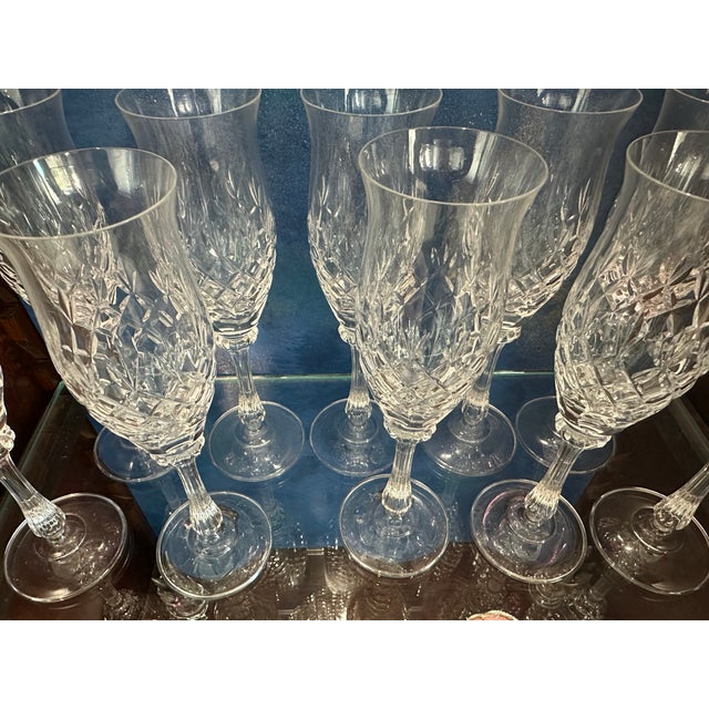 1980s Vintage Château by Mikasa Cut Crystal and Blown Glass Champagne Flutes Set of 10 For Sale - Image 5 of 5