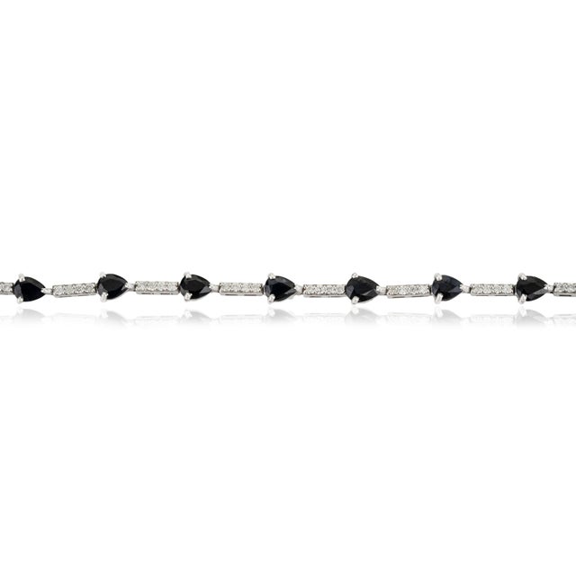3.39 Ct Deep Blue Sapphire Station Tennis Bracelet With DIamonds in 14k Solid Gold For Sale - Image 4 of 14