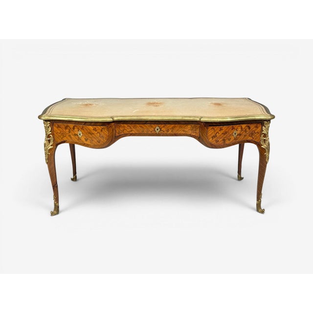 Louis XV Style, Bureau Plat or Executive Desk, Marquetry, Leather, Bronze, France, late 19th or early 20th Century An...