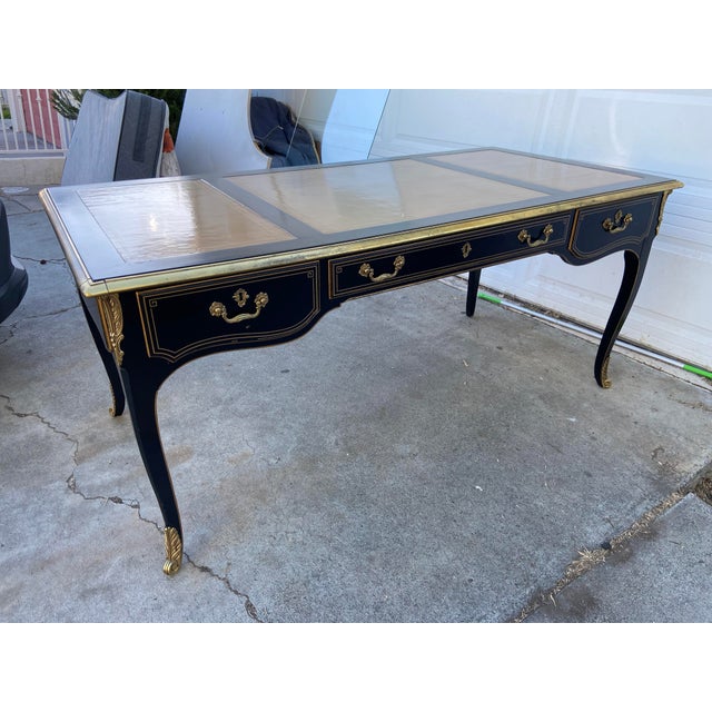 1990s Drexel Heritage Grand Palais Collection Louis XV Executive Writing Desk Style Leather Top and Brass For Sale - Image 14 of 18