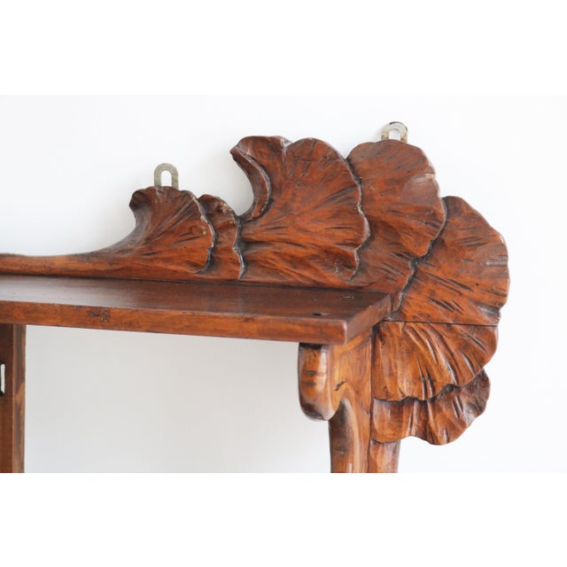 Antique Art Nouveau Ginko Wall Shelf in Walnut, France, 1900 For Sale - Image 14 of 16