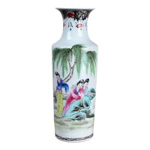 Antique Qing Dynasty Famille Rose 12” Vase With Qianlong Mark