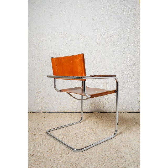 Modern Mid-Century Modern Chair in Cognac Brown Leather, 1970s For Sale - Image 3 of 6