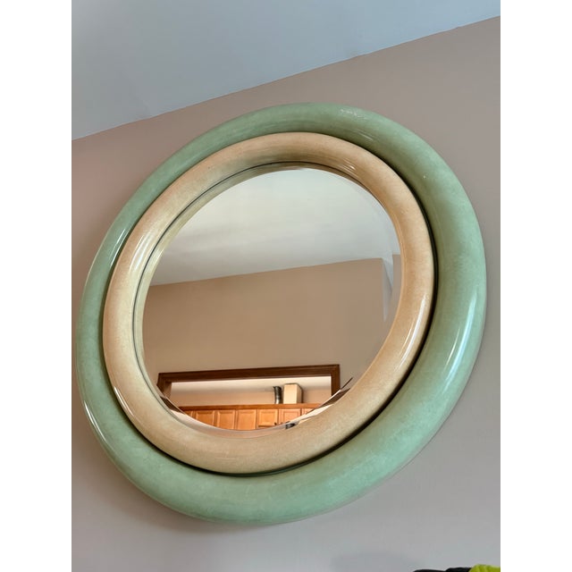 Contemporary 1980 Large Faux Goatskin Mirror in the Style of Karl Springer For Sale - Image 3 of 6