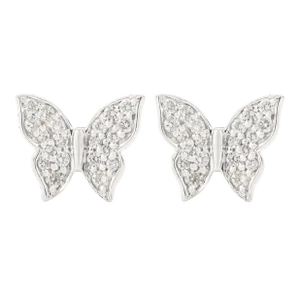 18k White Gold Sparkling Pave Diamond Butterfly Stud Earrings - a Pair