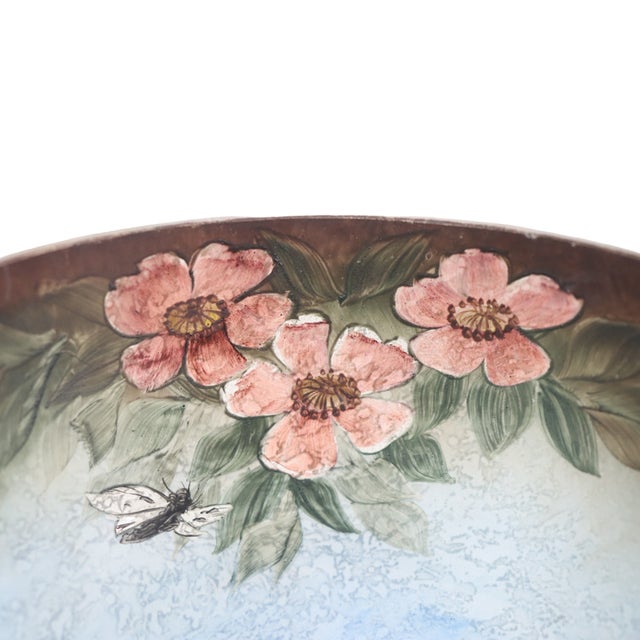 Handel Co. Handel Floral Reverse Painted Chipped Ice Shade & Gilt Metal Base C1910 For Sale - Image 4 of 13