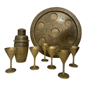 1930s Vintage Cocktail Shaker Set Brass Liquor Set