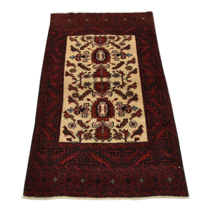 Baloch Rug 3’2” X 5’6” Ivory Wool Vintage Tribal Hand-Knotted Oriental Carpet