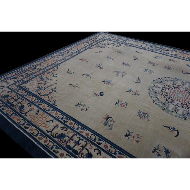1920s 1920s Beige Large Deco Floral-Medallion Pattern Antique Chinese Peking Rug For Sale - Image 5 of 9