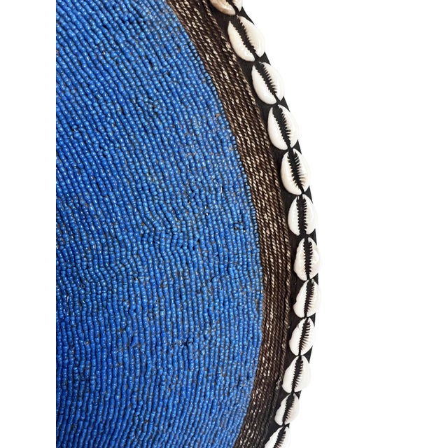 Vintage Blue Beaded Cowry Shield Wall Decor For Sale - Image 4 of 5
