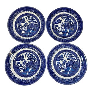 Antique Set of 4 John Tams Blue Willow Salad Plates From England - Circa 1875 For Sale