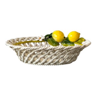 Vintage Italian Majolica Lemon Trellis Bowl For Sale