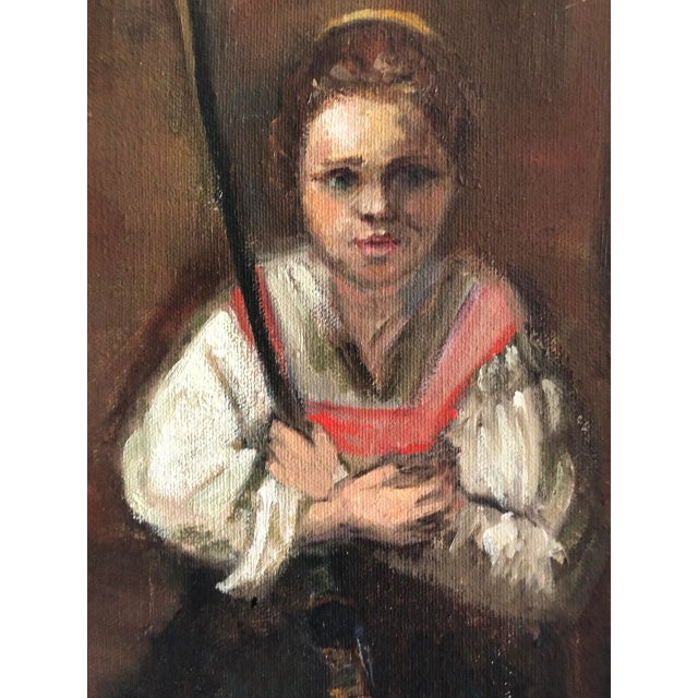 Mid 20th C. Impressionist Oil on Canvas Painting of Girl in Folk Attire, Framed & Signed For Sale - Image 4 of 9