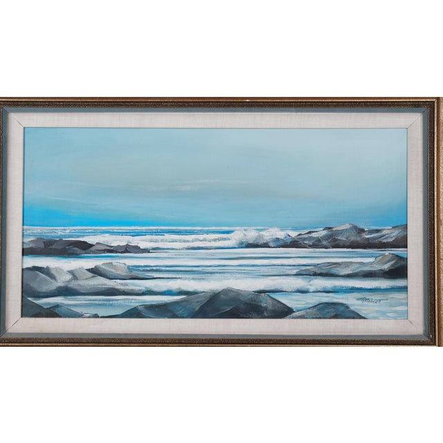 Very Good Condition overall Charles H. Pabst Untitled Seascape One of a Kind Original Framed Painting Matted, Framed and...