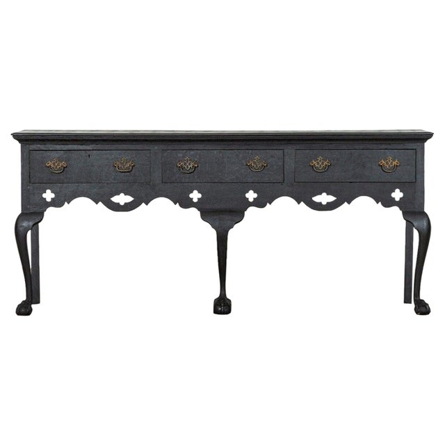Large English Grain Ebonised Oak Dresser Base, 1870s For Sale