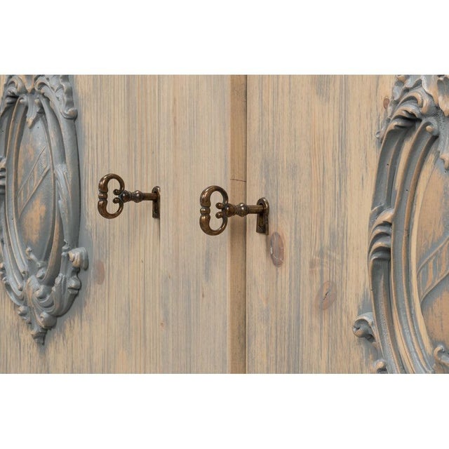 Gray French Provincial Wall Cabinet with Carved Crest Medallions For Sale - Image 8 of 11