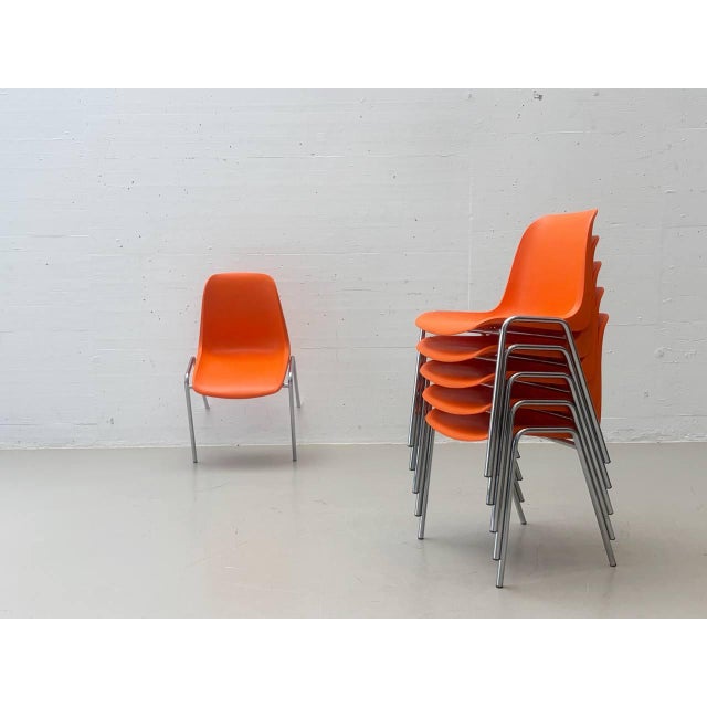 Orange Stacking Chairs Europa by Helmut Starke for Embru, 1970s For Sale - Image 5 of 15