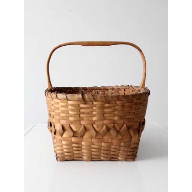 Farmhouse Antique Folk Art Splint Gathering Basket For Sale - Image 3 of 13