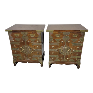Pair of Korean Elmwood Cabinets or Chests With Brass Accents