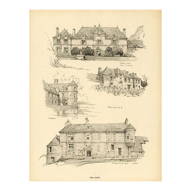1920s, French Manor Homes, French Rural Architecture Print, Original Antique Architecture Print, Lithograph For Sale