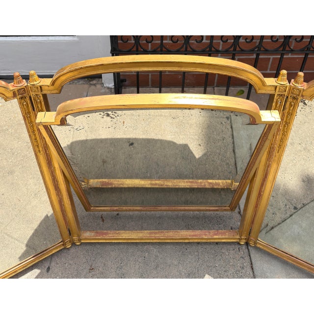 Antique Louis XVI Style Giltwood Tryptic Vanity Table Mirror For Sale - Image 4 of 5