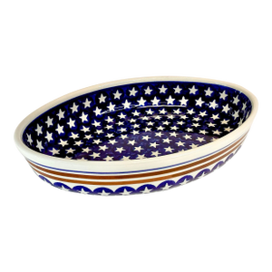 1980s Vintage Arts & Crafts Americana Boleslawiec Pottery Oval Baker Serving Dish