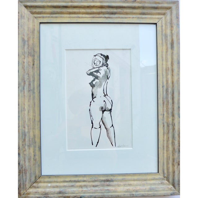 2010s Framed "Woman in Love" Framed Ink Drawing For Sale - Image 5 of 7