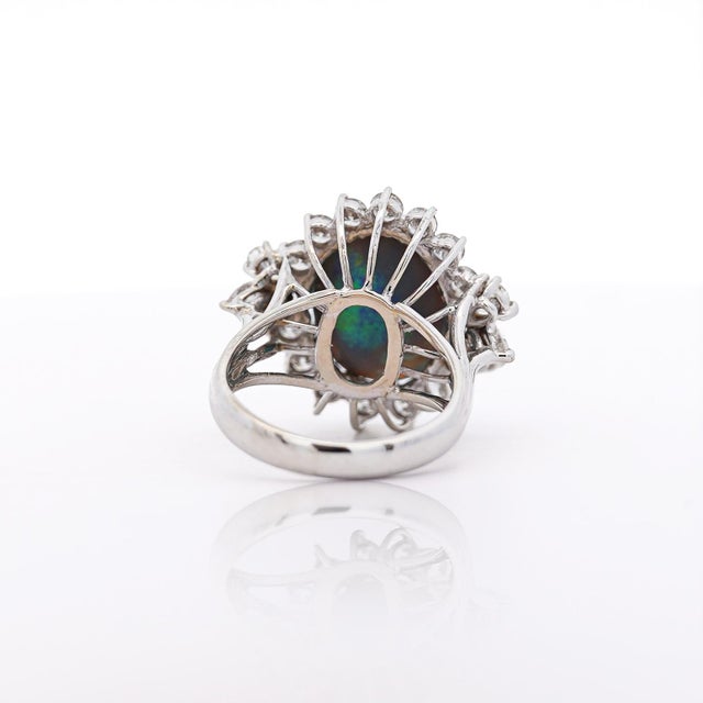 Vintage Gia Certified Black Opal Mixed Cut Diamond Halo 14k Cocktail Ring For Sale In Miami - Image 6 of 10