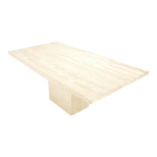 Midcentury Italian Modern Travertine Single Pedestal Dining Conference Table For Sale