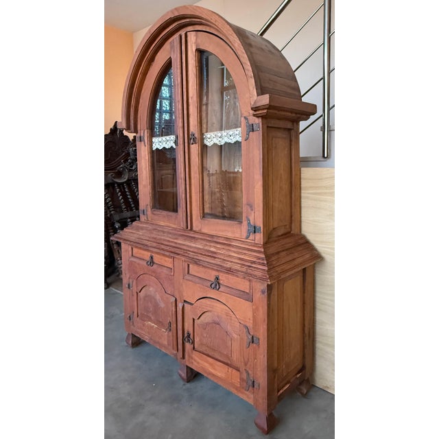 Rustic Early 20th Century Rustic Cabinet or Cupboard in Solid Oak with Glass Front For Sale - Image 3 of 18