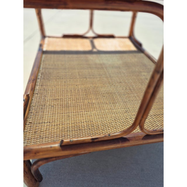 Italian Mid-Century Italian-Style Bamboo Coffee Table With Smoked Glass Top and a Lower Rattan Shelf. For Sale - Image 3 of 5