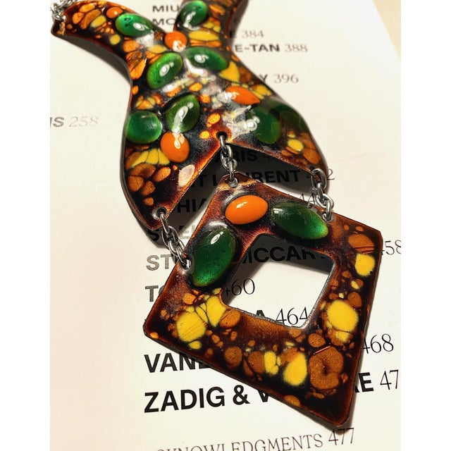Mid-Century Modern 1970s Vintage Necklace Enamel Copper Statement Long For Sale - Image 3 of 6