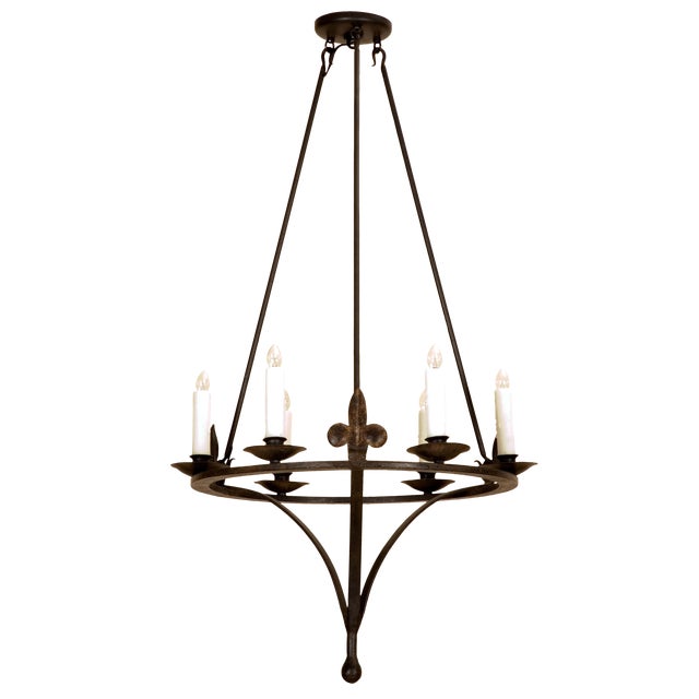 Unusual Italian Country Wrought Iron Six Light Chandelier For Sale